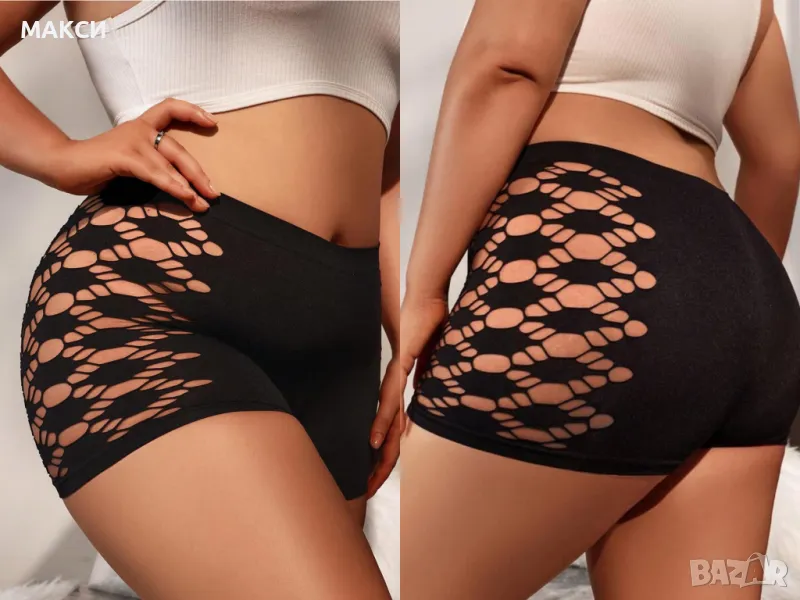 Макси силно еластични боксерки/бельо с ефектни странични прорези в наситено черно- много мека, нежна, снимка 1