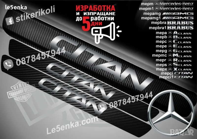 ПРАГОВЕ карбон Mercedes-Benz CITAN фолио стикери mepc1, снимка 1