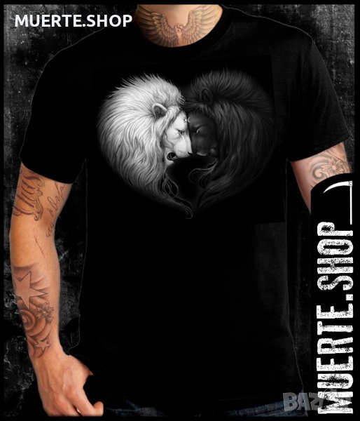 Черна тениска с щампа IN YAN LIONS, снимка 1