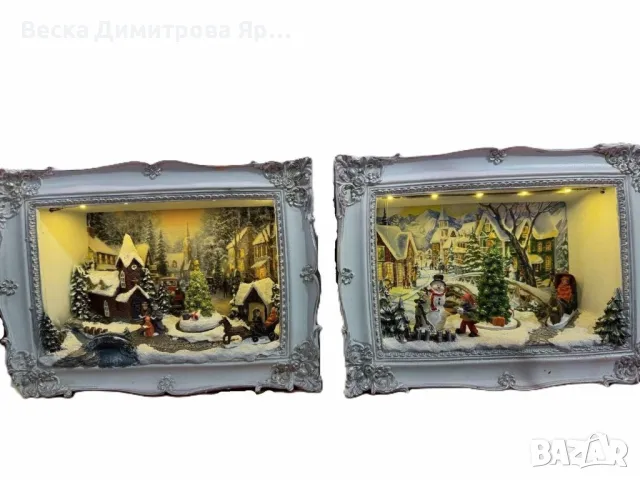 Светеща Коледна декорация на зимен пейзаж с ретро дизайн на рамка