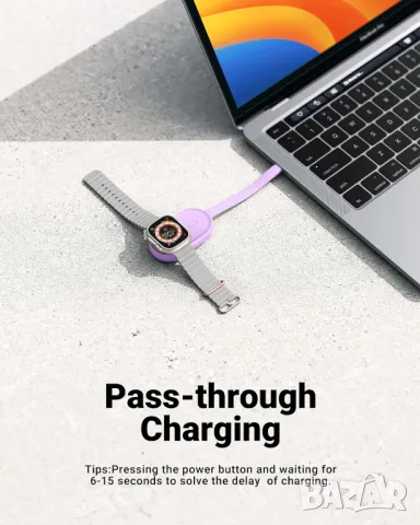 Преносимо безжично зарядно за Apple Watch 9/8/7/6/5/4/3/2/1/SE/Ultra-Purple, снимка 8 - Аксесоари за Apple - 49539698