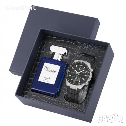  Мъжки комплект, 55 мл Парфюм и часовник, Polo Air, Черно, снимка 2 - Мъжки - 50393973