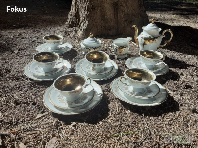 Порцелан сервиз за кафе или чай 21 части позлата Уникален, снимка 5 - Антикварни и старинни предмети - 53416648