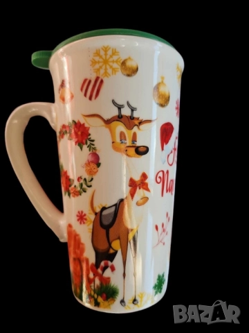 Коледна порцеланова чаша с гумен капак 15см височина, снимка 3 - Чаши - 52002349