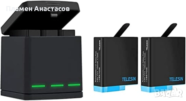 TELESIN Triple Charger Battery Storage Box – зарядна станция с 2 батерии за GoPro Hero 5/6/7/8