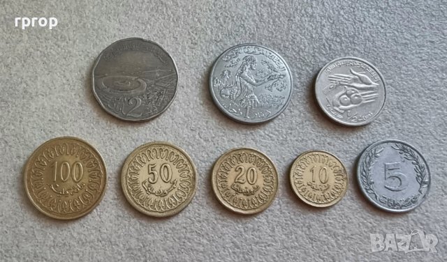 Монети. Тунис . 2, 1 и 1/2 динар, 10, 20, 50 ,100, 5 милима. 8 бройки., снимка 6 - Нумизматика и бонистика - 42373005