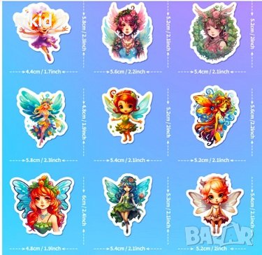 50 бр Фея Феи Феички самозалепващи лепенки стикери за украса декор ръчна изработка, снимка 2 - Други - 42359496