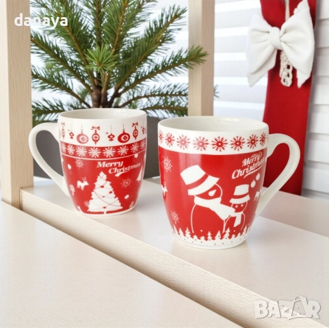 6236 Коледна чаша Merry Christmas, празничен червено бял дизайн, 180 мл, снимка 5 - Чаши - 52100642