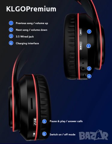 Безжични RGB Слушалки Bluetooth за музика игри спорт компютър AUX, снимка 5 - Bluetooth слушалки - 34478956