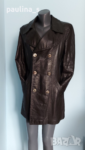Винтидж мъжко манто / кардиган в кафяво / естествена кожа 