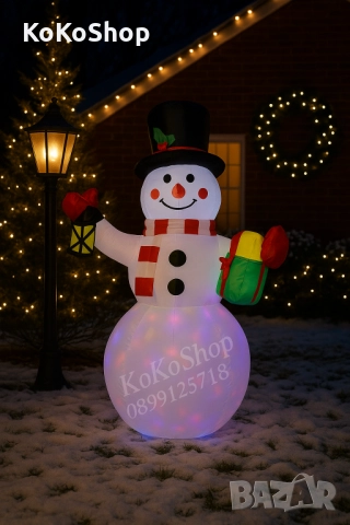 Надуваем Снежен човек с LED светлини-120 см./Коледна украса/декорация