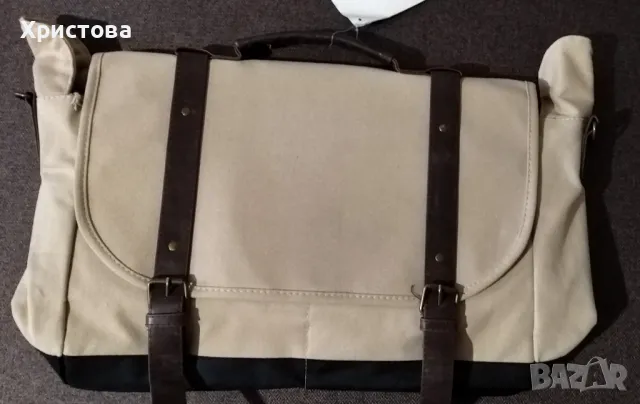 Бежова текстилна чанта за лаптоп , снимка 3 - Части за лаптопи - 49685011