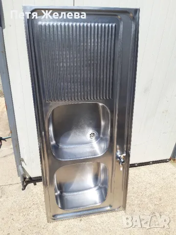 Двойна емайлирана мивка със сифон 130/56см, снимка 2 - Мивки - 50269683