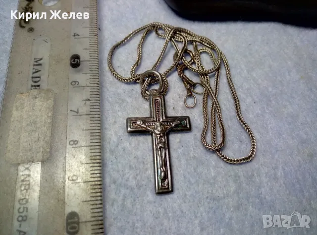 РАЗПЯТИЕ СРЕБЪРЕН КРЪСТ МАРКОВО ЛАКИРАНО СРЕБРО 925 със СРЕБЪРНА ВЕРИЖКА РЪЧНА РЕТРО ПЛЕТКА 25160, снимка 7 - Колиета, медальони, синджири - 50073170