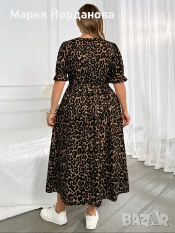 SHEIN 8XL Елегантна ежедневна бохо рокля голям размер с леопардов принт и къс ръкав , снимка 2 - Рокли - 55871666