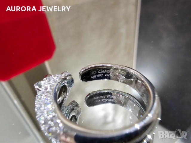 CARTIER Panthere de Cartier White Gold Paved Diamonds Дамски Пръстен, снимка 9 - Пръстени - 52821446