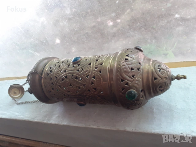 Огромно висящо месингово кандило лампа фенер, снимка 3 - Антикварни и старинни предмети - 53429392
