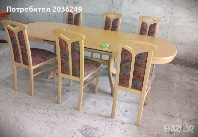 Комплект масивна разтегателна маса с 6 стола и много нива на разтягане- Автомат, снимка 3 - Маси - 51043397