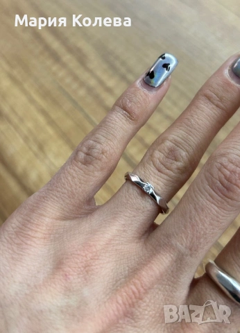Чисто нов годежен пръстен Amaia Jewel – 14K бяло злато, диамант 0.06ct, сертификат, снимка 5 - Пръстени - 53066426