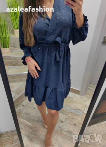 Синя рокля с блясък, снимка 3 - Рокли - 52771413