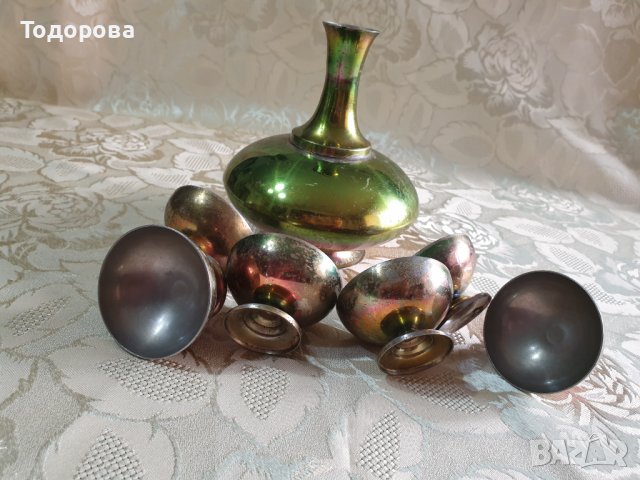 Арменски стар метален сервиз за алкохол, снимка 2 - Сервизи - 44355960