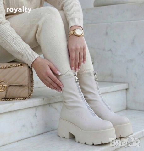 Боти на Платформа - Бежова Кожа