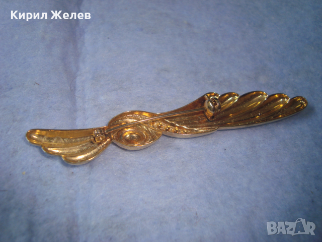 ПОЗЛАТЕНА БРОНЗОВА СТАРА АРТ ДЕКО СКЪПОЦЕННА БРОШКА с ГОЛЯМ ФАСЕТИРАН ЦИРКОН 8713, снимка 7 - Антикварни и старинни предмети - 36224347