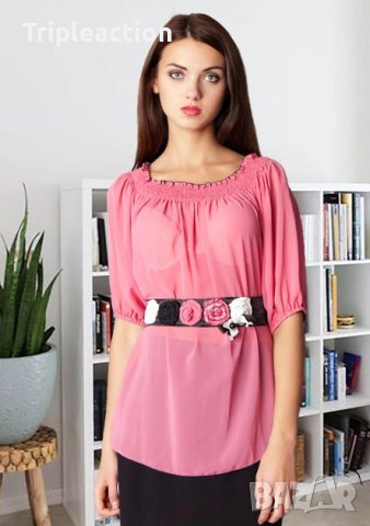 Fervente дамска блуза, шифон XL с колан с цветя, снимка 2 - Ризи - 41657618