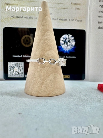 Сребърен пръстен с мойсанит (диамант) 0.5 карата, снимка 3 - Пръстени - 53205675