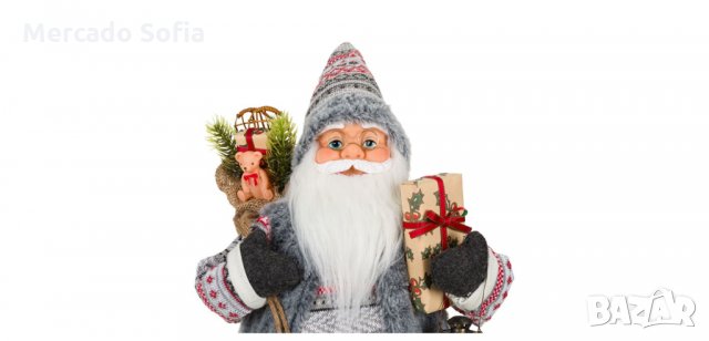 Коледна реалистична фигура Дядо Коледа, Сиво палто и фенер, 60см , снимка 3 - Декорация за дома - 34755575