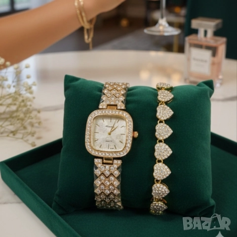 Елегантен дамски часовник с гривна – решение за подарък и ежедневен блясък, снимка 5 - Бижутерийни комплекти - 51947513