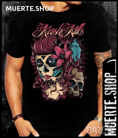 Черна тениска с щампа KUSH KILLS