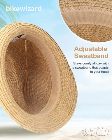 Сламена шапка Trilby Fedora XL/XXL с навиваща се козирка UV защита – Лятна плажна шапка НОВА, снимка 3 - Шапки - 53157481