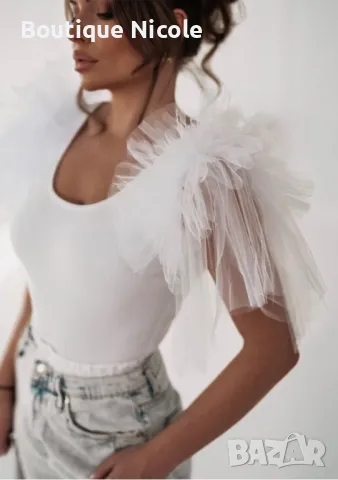 Уникално боди с ръкави от тюл   , снимка 2 - Корсети, бюстиета, топове - 49770017