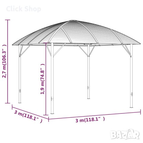 Шатра със странични стени и арковиден покрив, 3x3 м, антрацит, снимка 6 - Градински мебели, декорация  - 40714404