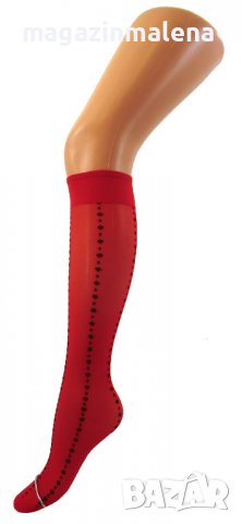 20DEN червени с черно фигурални чорапи немски Фибротекс три четвърти чорапи с фигури, снимка 1