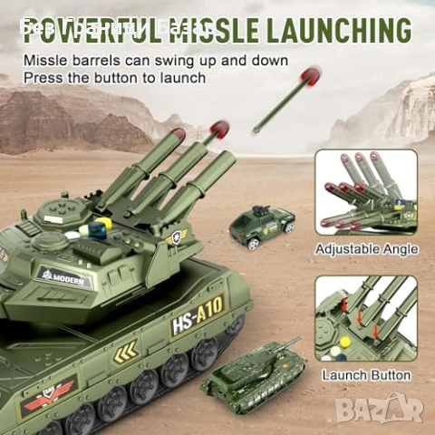 Нов Военен танк играчка + хеликоптер и камион, 6 метални мини коли, 10 войници, снимка 5 - Образователни игри - 53534227