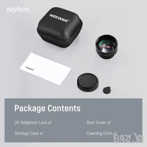 NEEWER 60 мм HD телеобектив само за 17 мм резбована задна плоча, 2x увеличение, снимка 4 - Друга електроника - 50336176