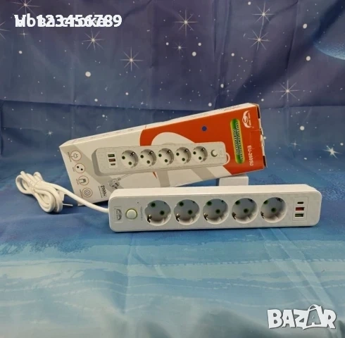 Разклонител+защита от пренапрежение, 3/4 /5 гнезда, 2 USB, 1Type-C, 2500W, бял, 1,5 м, снимка 2 - Други стоки за дома - 53829663