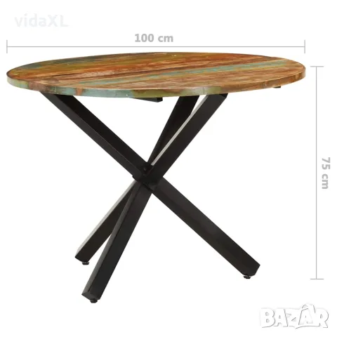 vidaXL Трапезна маса, кръгла, 100x100x75 cм, регенерирано дърво масив, снимка 9 - Маси - 56146686