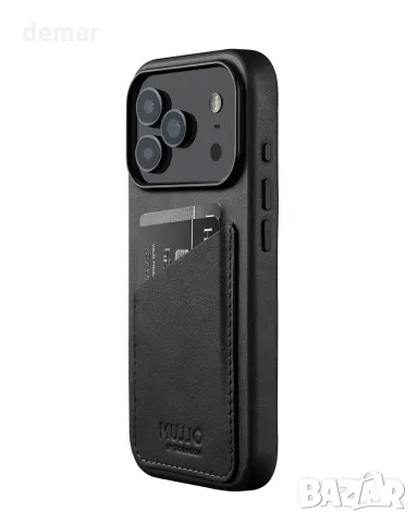 Кожен калъф Mujjo Wallet за iPhone 17 Pro с MagSafe, черен