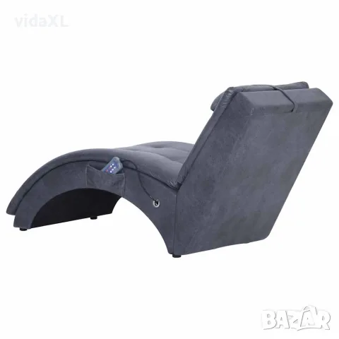 vidaXL Масажираща кушетка с възглавница, сива, изкуствен велур, снимка 4 - Кушетки - 56146488