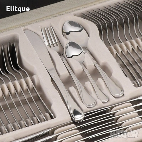 Луксозен комплект прибори Cheffinger – 72 части със сребърно/златно покритие и куфар за съхранение, снимка 8 - Други - 53240813