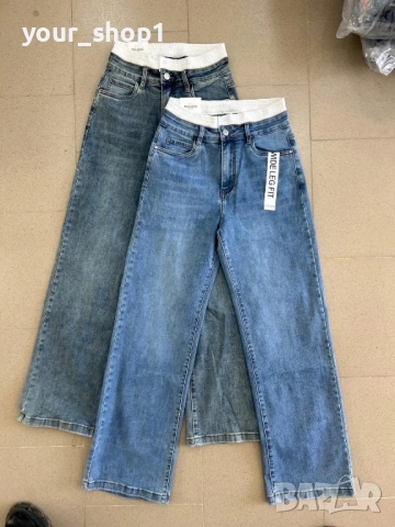 Дамски дънки с ефектен бял ластик при талията широк крачол Чарлстон, снимка 9 - Дънки - 51499405