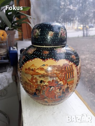 Сатцума Satsuma стара голяма ваза буркан с капак порцелан