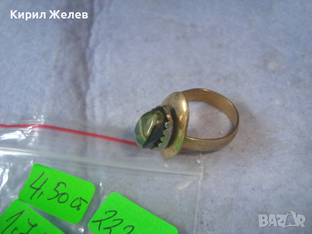 СТАРИНЕН МЕДЕН с ДЪЛБОКА ПОЗЛАТА СКЪПОЦЕНЕН ПРЪСТЕН с ПОЛИРАН НАТУРАЛЕН ЯСПИС РЪЧНА ИЗРАБОТКА 22219, снимка 5 - Антикварни и старинни предмети - 36422773