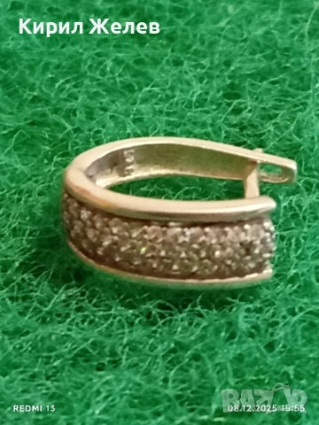 Скъпоценна сребърна обеца с миниатюрни цирконий ръчна изработка 31115, снимка 2 - Обеци - 52692125