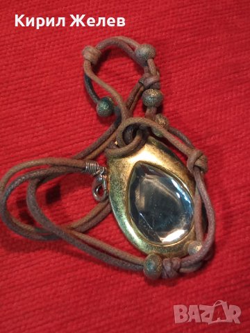 СТАР ВИНТИДЖ АРТ ДЕКО СТИЛ МЕДАЛЬОН ГОЛЯМ БЛЕСТЯЩО ФАСЕТИРАН ПЛАНИНСКИ КРИСТАЛ КОЛИЕ ПОЗЛАТА 34770