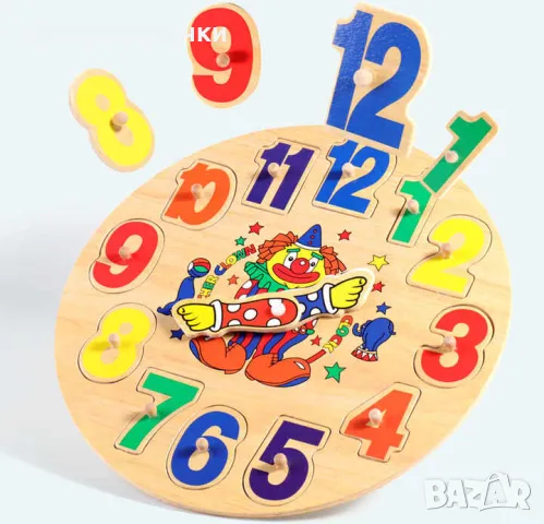 Дървен часовник пъзел с числа образователен комплект 