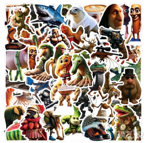 50 бр ITALIAN BRAINROT самозалепващи лепенки стикери украса декор картонена торта парти, снимка 6 - Други - 51670852